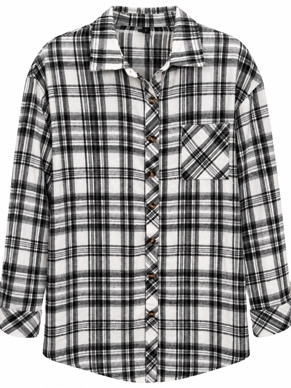 Woman’s Black & White Plaid Button-Down Flannel Casual Shirt NWT SIZE L